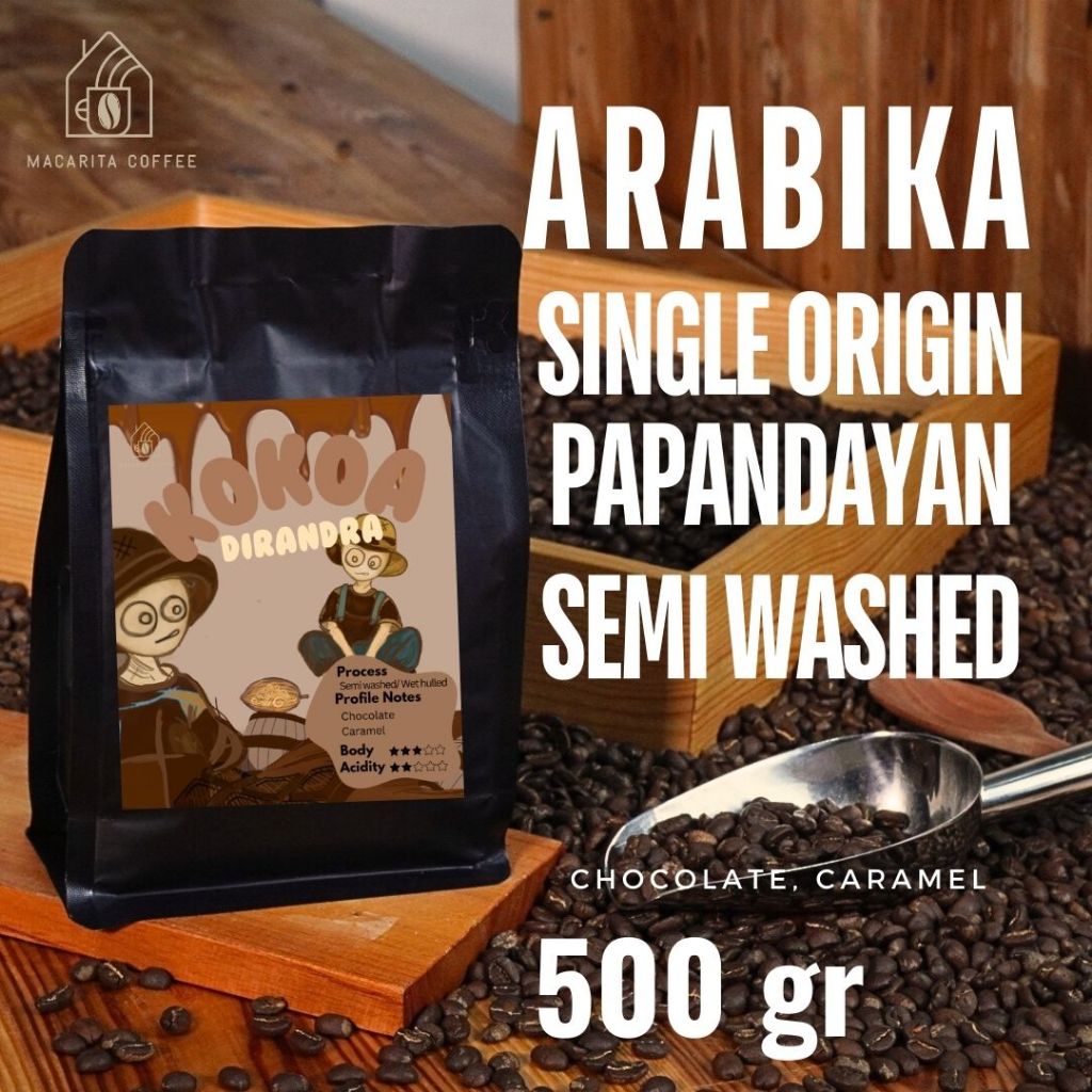 

Macarita Kokoa Diandra Kopi Arabika Papandayan Semi Washed Arabika Single Origin Roasted Coffee Bean Grade 1 Premium 500 gram