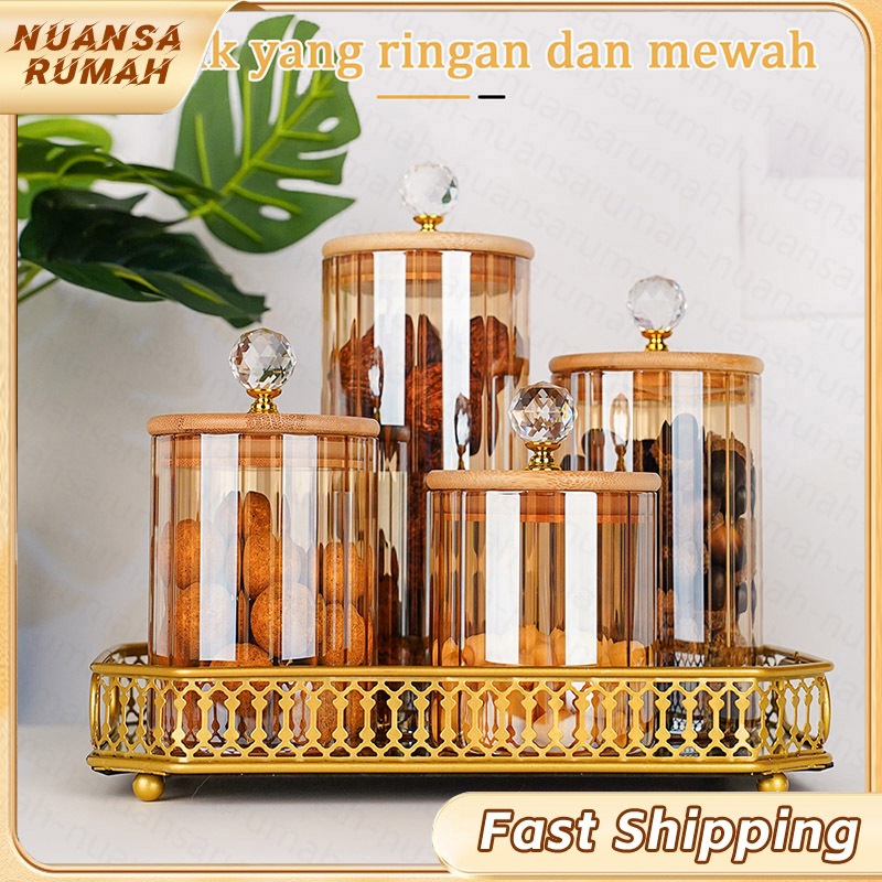 Toples Kaca Aesthetic Toples Mewah Set Tempat Penyimpanan Kaca Bening Toples Makanan Serbaguna Tople