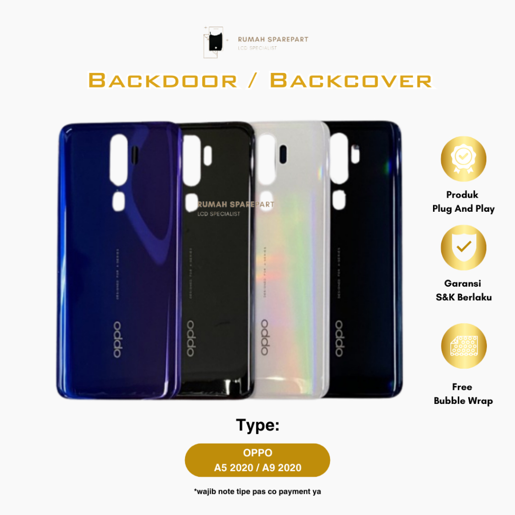 Backdoor Oppo A5 2020 / A9 2020 Backcover Backcase Softcase Frame Papan Cas Flexible Temperglass Tom