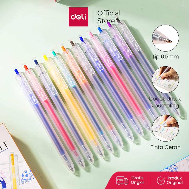 

Deli School Gel Pen / Pulpen Gel 0.5 mm 6 Warna Retracable Gratis Sticker Lucu EG118-6C