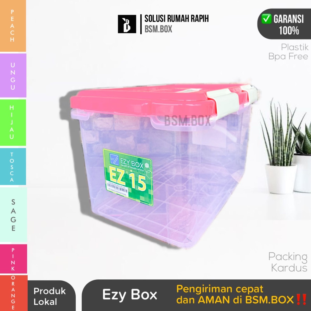 Box Container Plastik Ezy Cb 15 Liter Kontainer box murah Transparan Kotak Penyimpanan Barang Serbag
