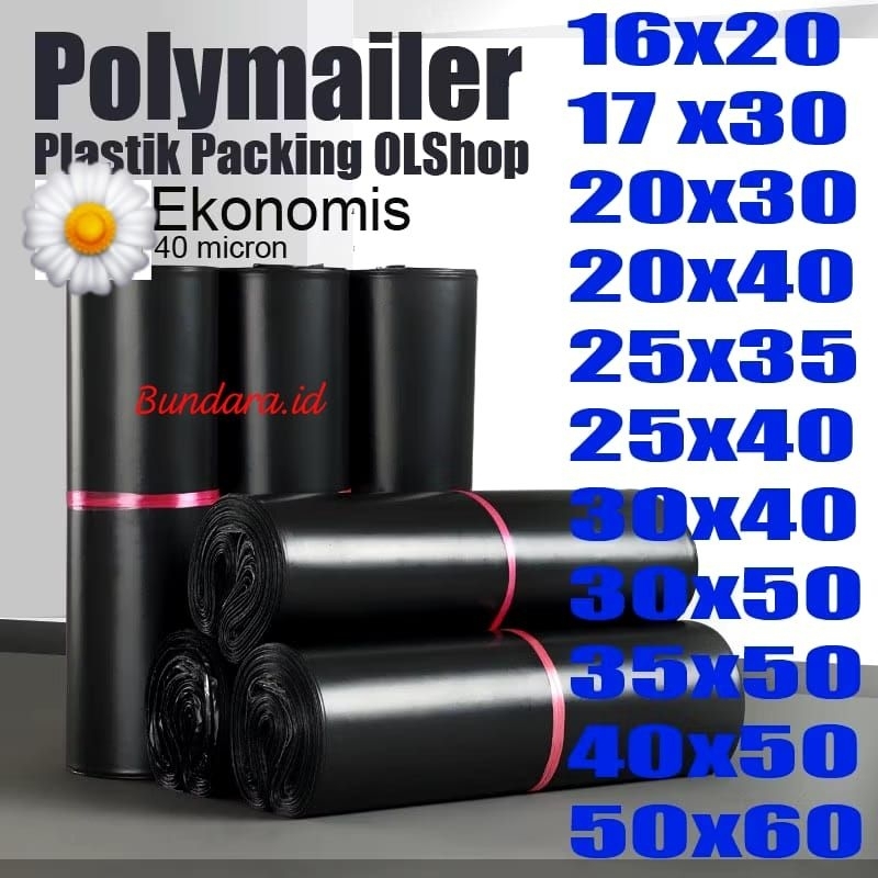 

Tokorara.id Pr-1613 HITAM Ekonomis Plastik packing onlineshop + Lem Plastik Polymailer 20x30 30x40