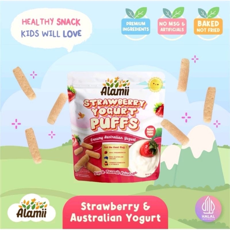 

Alamii Strawberry Yogurt Puffs (ed 0125) + Free Sendok Garpu Alamii