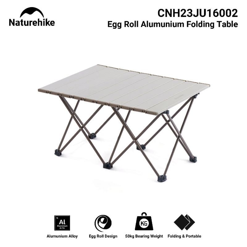 MEJA LIPAT NATUREHIKE CNH23JU16002 ALUMUNIUM ALLOY EGG ROLL TABLE PORTABLE CAMPING HIKING GLAMPING C