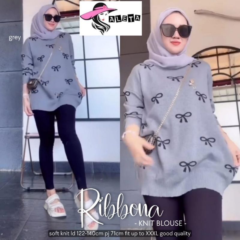 ATASAN BLOUSE TOP JUMBO/RIBBONA/BLOUSE WANITA KNIT IMPORT JUMBO LD 140 CM FIT XXXL