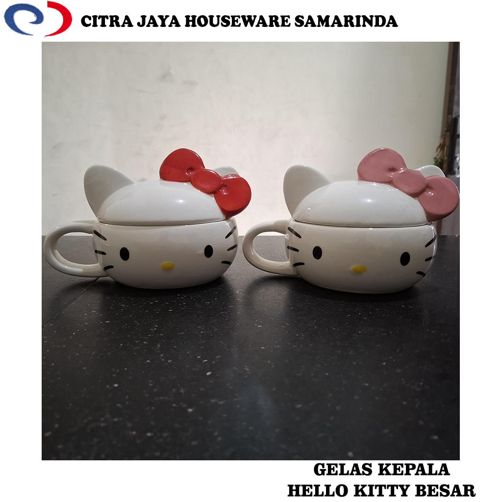 Gelas & Tutup Keramik Kepala Hello Kitty Besar Sanrio