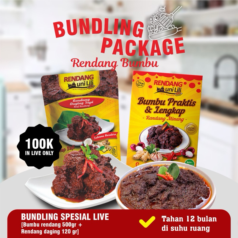 

PAKET BUNDLING 1 (Bumbu rendang 500 gr + Rendang daging 150 gr) Rendang Uni LIli