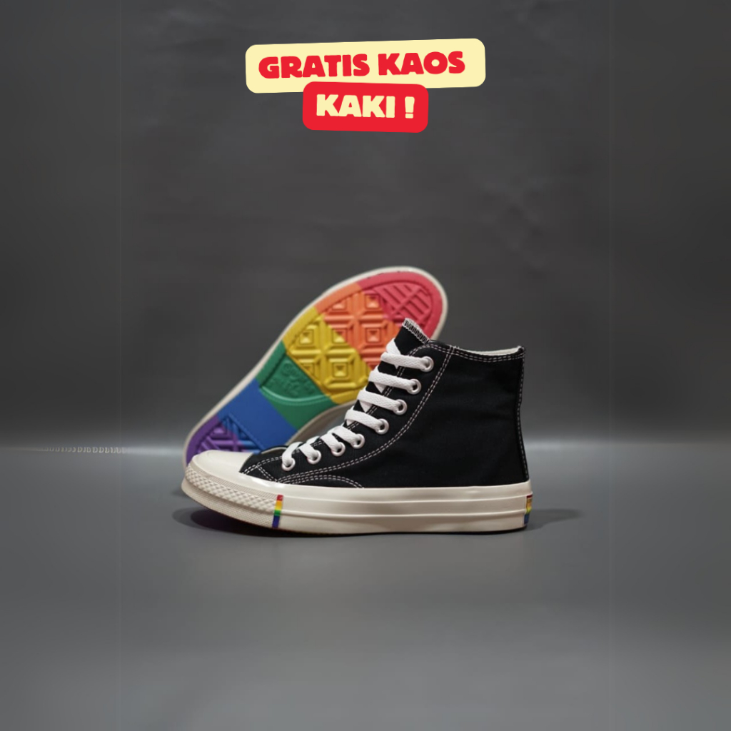 Sepatu Converse Chuck Taylor 70s X Rainbow Black White High Premium Original 100% BNIB