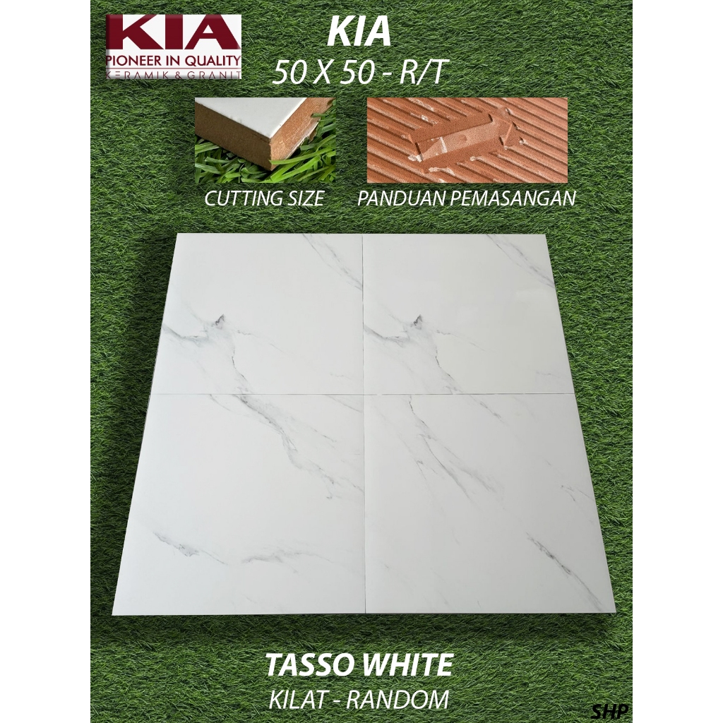 Keramik Lantai Rectified 50X50 KIA Tasso White Kilat KW1&KW2 Pekanbaru Riau, Motif awan.