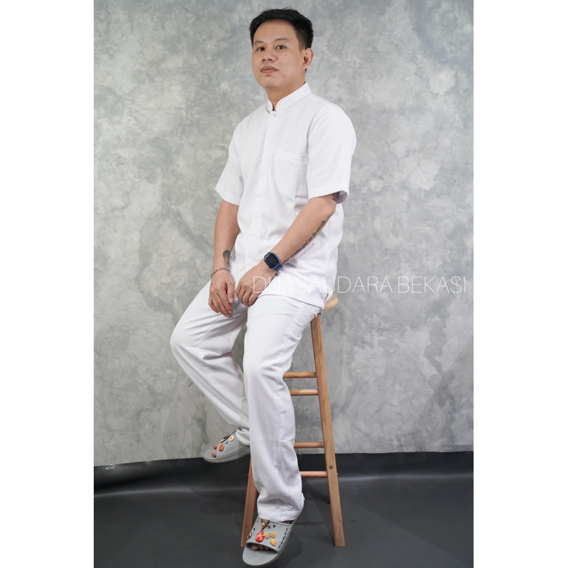 SETELAN PERAWAT PRIA / STELAN / BAJU PERAWAT PUTIH