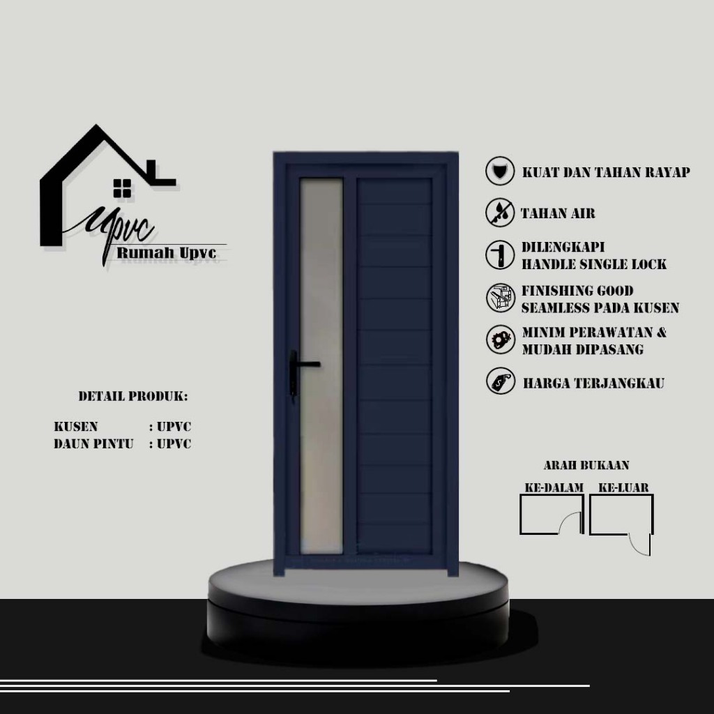 PINTU UPVC.KAMAR TIDUR.PINTU UTAMA.(GREY/ABU-ABU PREMIUM)