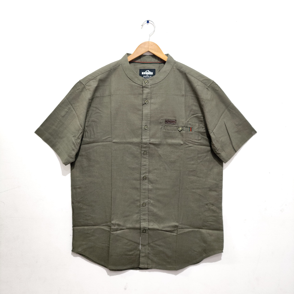 ROLUN Kemeja Casual BIG SIZE Pria Kerah Shanghai Olive Polos Lengan Pendek 142127