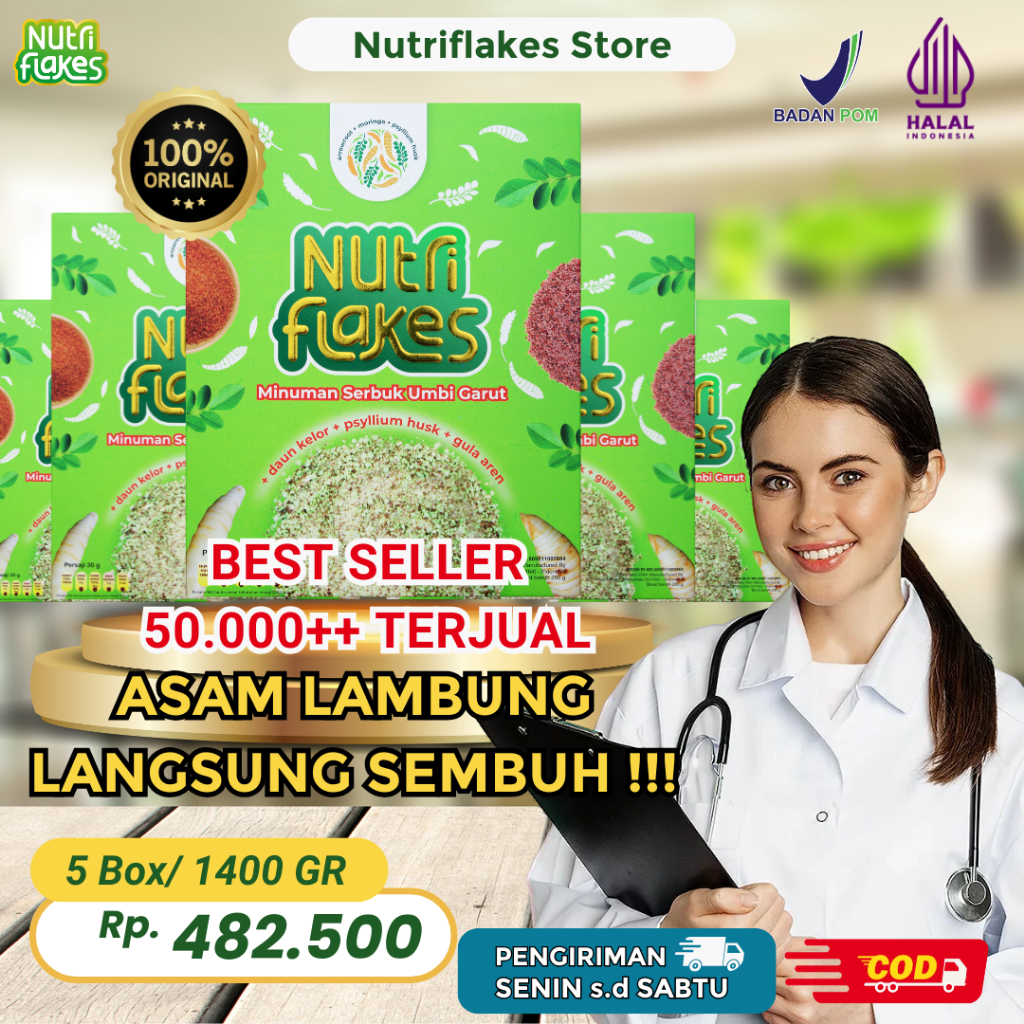 

Nutriflakes Sereal Umbi Garut Solusi Asam Lambung 5 Box