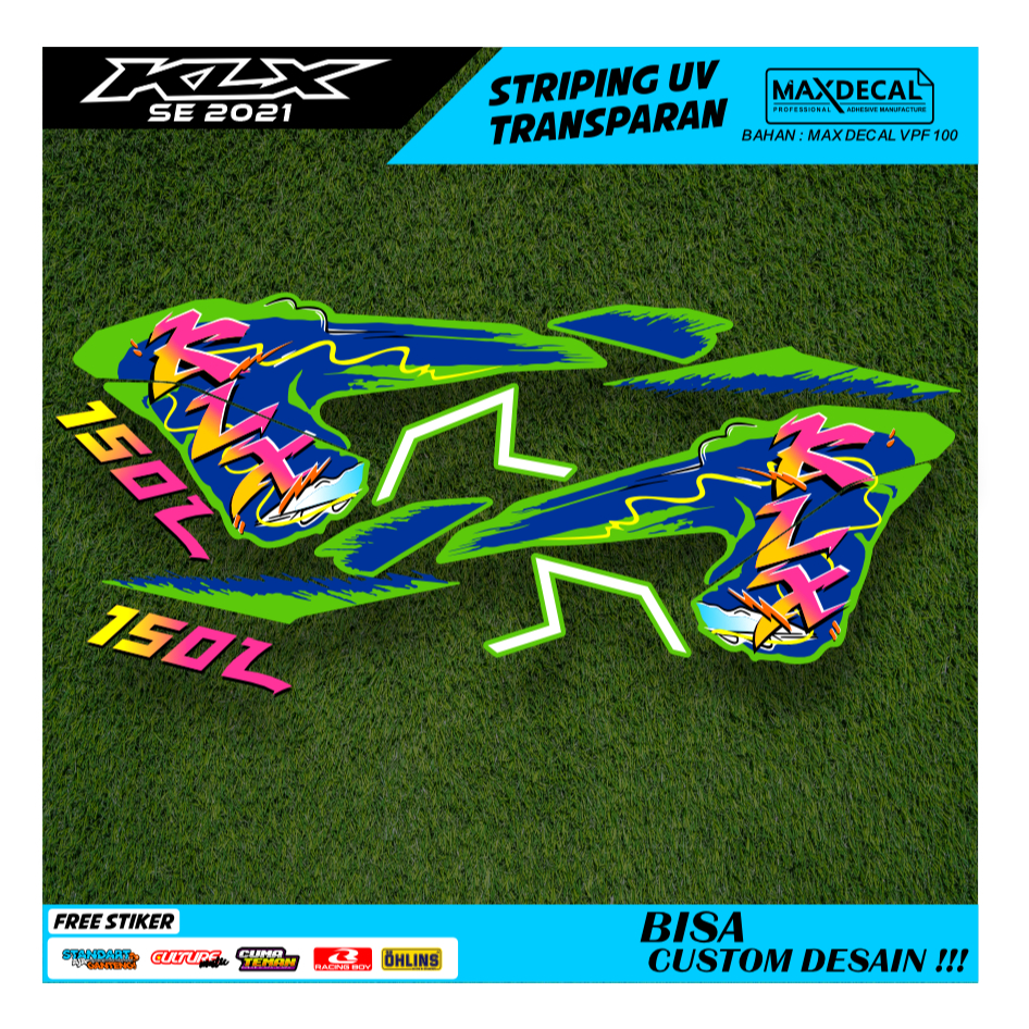 striping lis klx bf se 2021 original stripping klx bf extrime vinil transprant max decal biru hijau