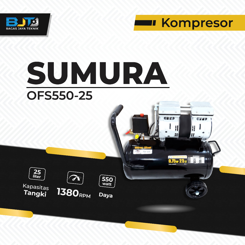 SUMURA Kompresor Portable 3/4HP SUMURA OFS550-25 25L Kompresor Silent Tanpa Oli
