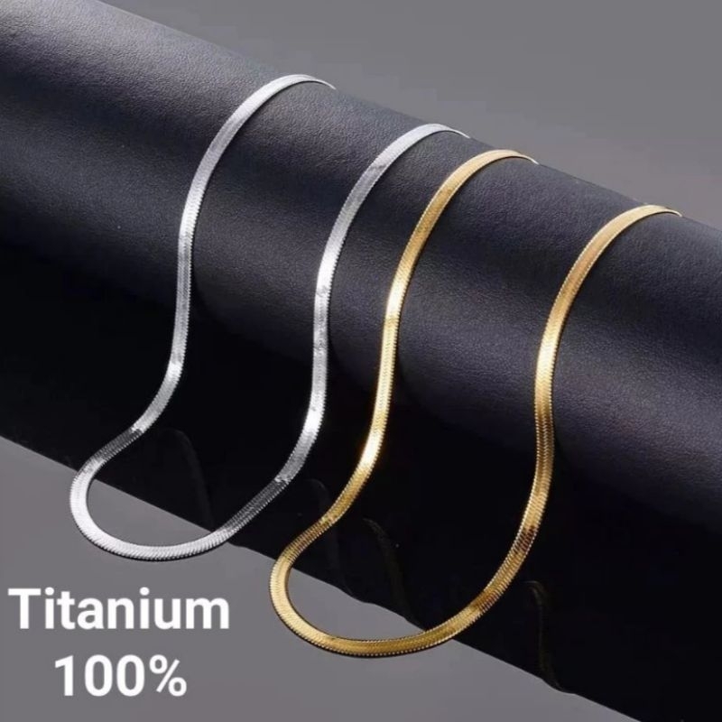 kalung titanium pria wanita gepeng emas silver anti karat