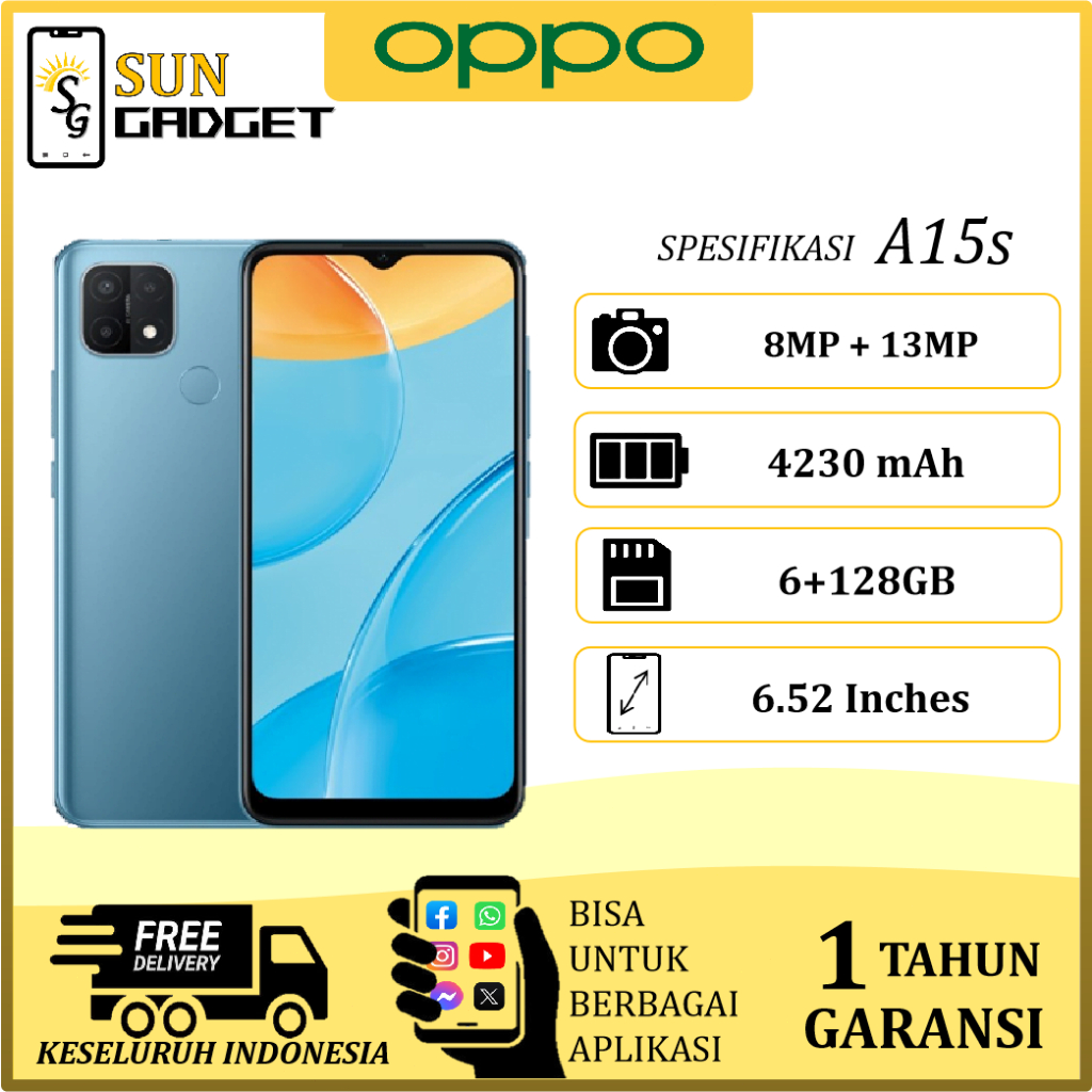 HP OPPO A15s RAM 6/128GB FULLSET 4G GARANSI 1 TAHUN