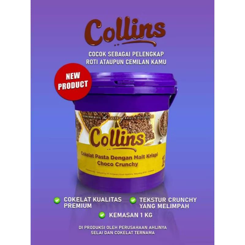 

Collins Choco Crunchy 1 Kg Collins Dip Glaze Cokelat Strawbery tiramusu keju matahari greentea untuk olesan topping roti tawar roti kue cemilan donut