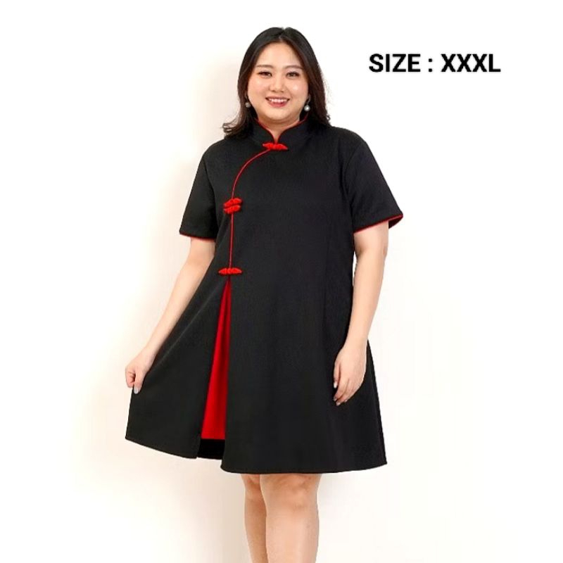DRESS CHEONGSAM WANITA BAHAN SCUBA TEBAL JUMBO