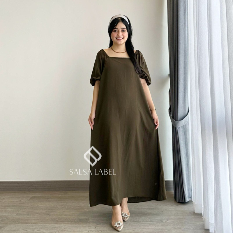 MILEA long dress airflow crinkle, daster panjang tangan balon