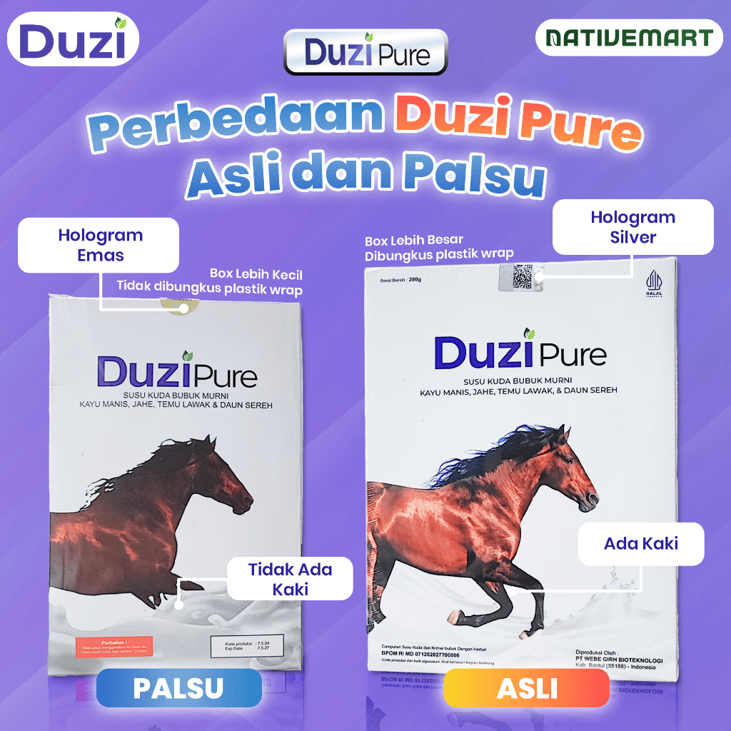 

Duzi Pure Susu Kuda Lombok Bubuk Herbal - Sendi Tulang Cegah Osteoporosis HALAL MUI & BPOM Isi 1 Box