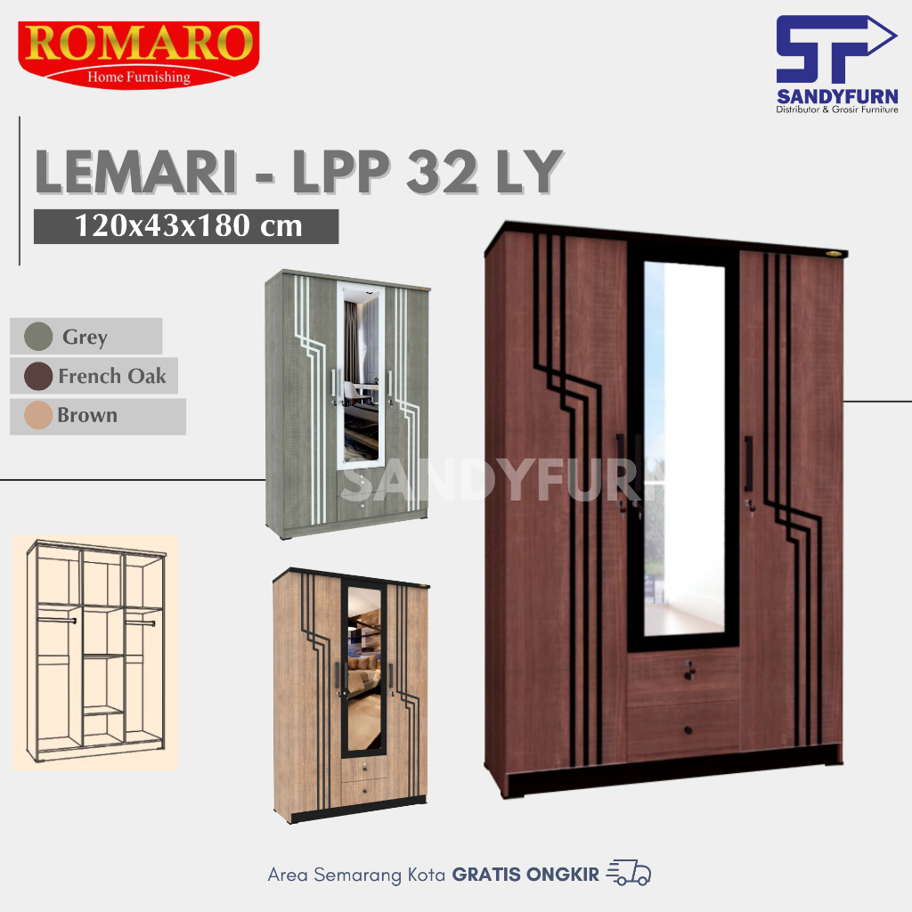 ROMARO - LPP 32 LY - Lemari Pakaian 3 Pintu