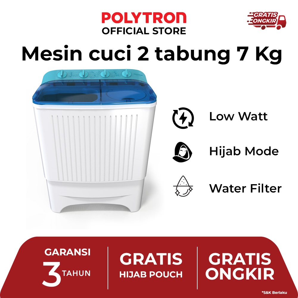 POLYTRON Mesin Cuci 2 Tabung Primadona Giant  7 KG PWM 7072B