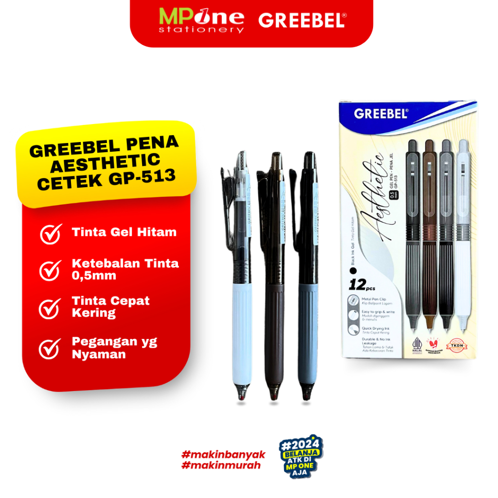 

(1 PCS) Greebel Pena Gel Aesthetic GP-513 Tinta Hitam 0,5mm / Pulpen Cetek Gel Ink Hitam Greebel