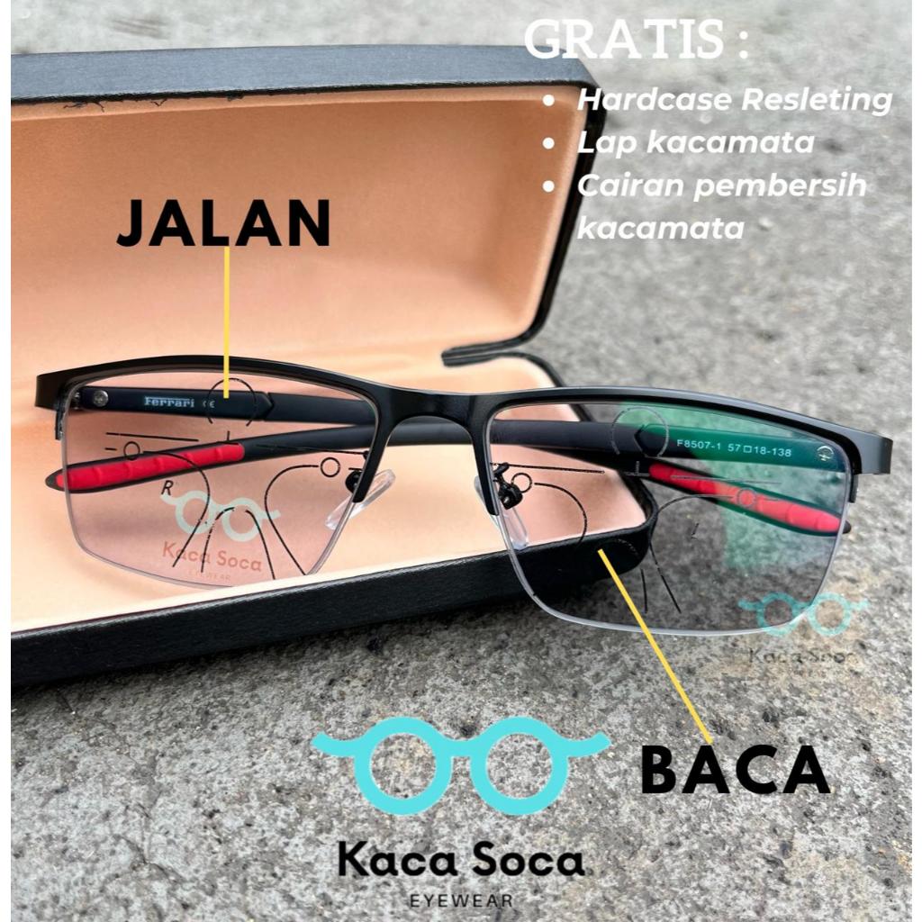 KACAMATA BACA PLUS LENSA PROGRESIF PHOTOCROMIC BACA DAN JALAN | KACAMATA SPORTY FRAME FERRARI LENSA 