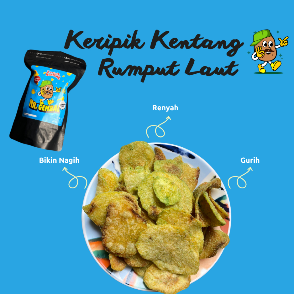 

Keripik Kentang Rumput Laut 65g Mr. Gembal Camilan Sehat, Enak dan Lezat Keripik Kentang Original