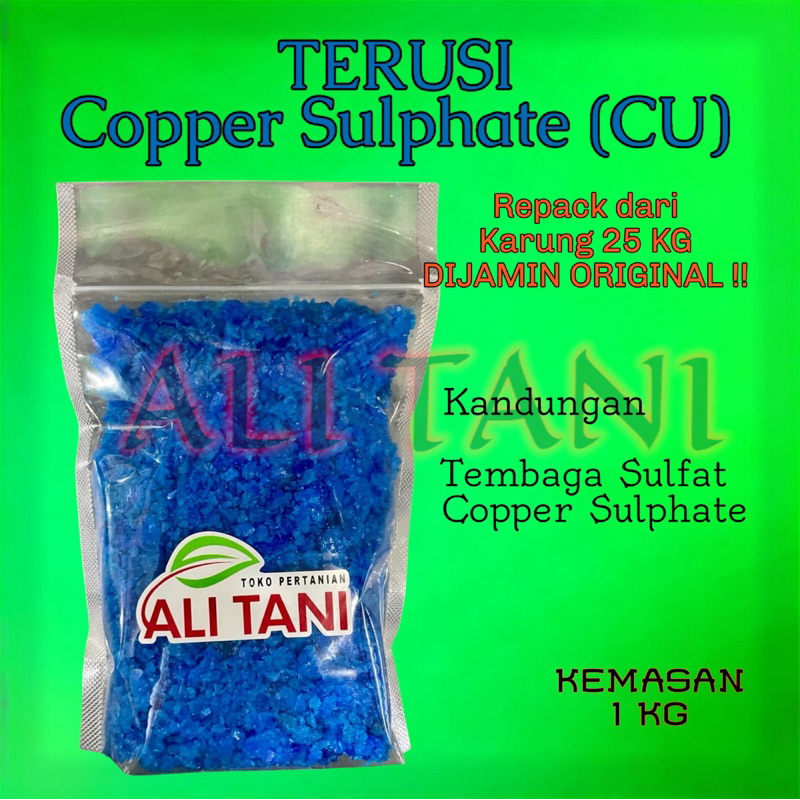 (KASAR) Terusi Kristal /Copper Sulphate / CU Kemasan Re pack 1 KG untuk Pembiru air kolam renang/Ant
