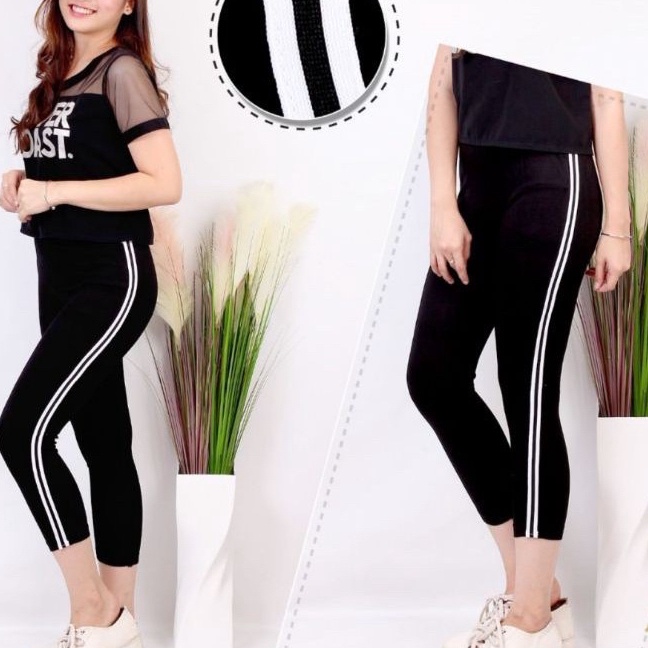 FG2 legging hhwaist import list garis putih  leging list 2 garis  celana lejing wanita