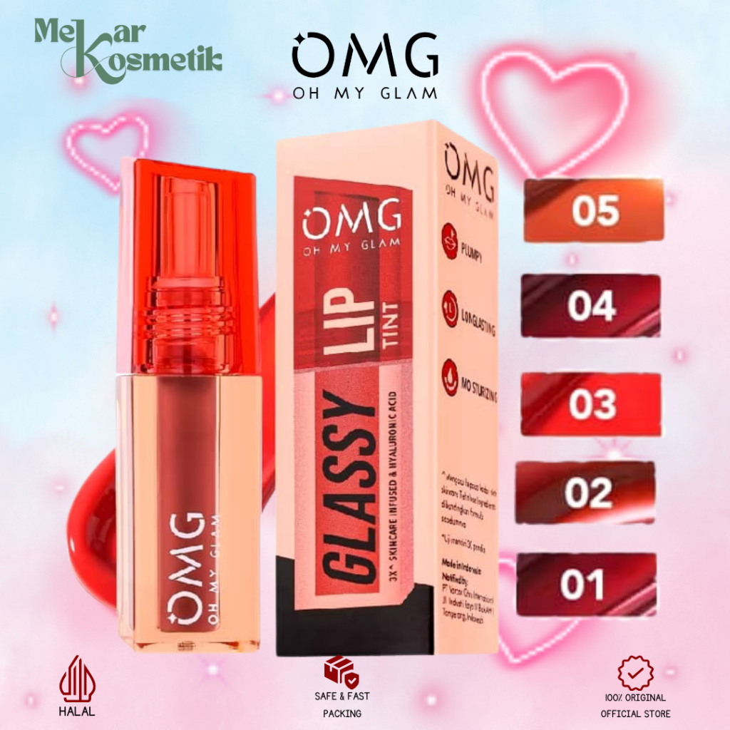 OMG OH MY GLAM Glassy Lip Tint 2g - Lip Tint OMG Warna Intense Tahan 12 Jam