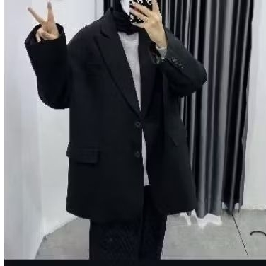 NEW HATTACO TAILORING OVERSIZED LUXE BLAZER - BLACK1