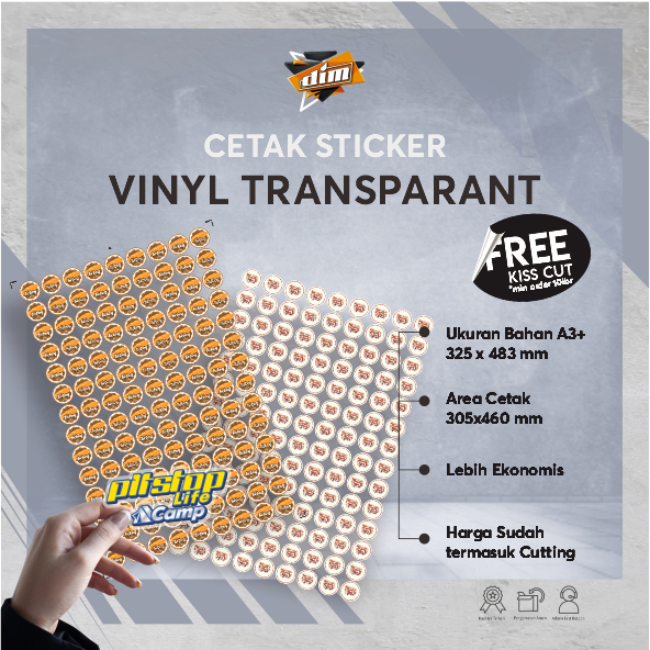 

Cetak Stiker Vinyl Transparant A3+ / Cetak Stiker Label Kemasan