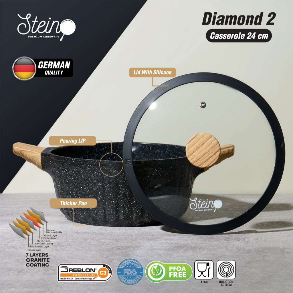 NEW DIAMOND 2 STEIN Cookware Diamond 2 Set | Set Panci Wajan 8in1