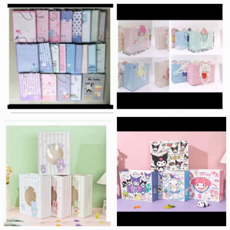 

Paper Bag Tali / Goodie Bag/Hand Bag Window TRANSPARAN Premium Bahan Tebal Tali Vertikal Horizontal Warna Macaron Pastel SNR Labubu