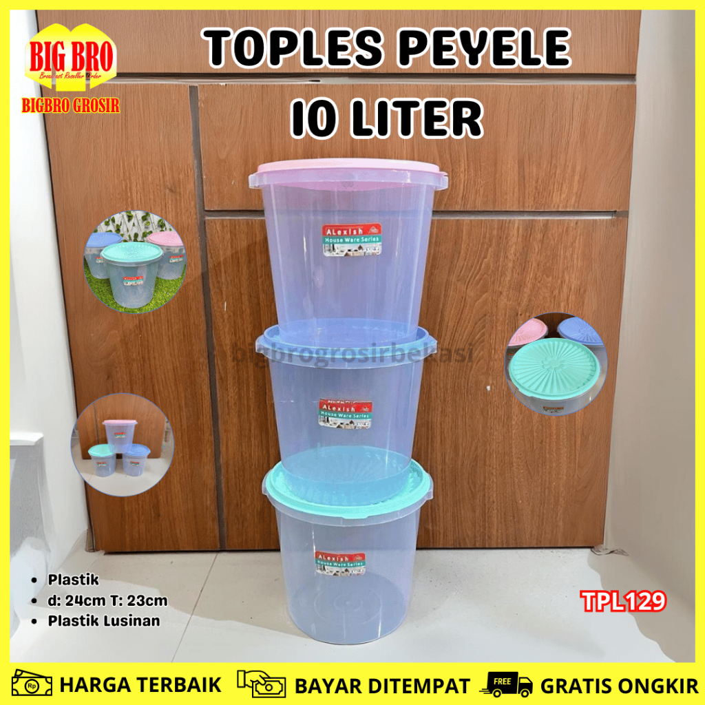 BB Toples Peyele  10 Liter  | Toples Plastik Bulat Kerupuk Serbaguna Toples plastik multifungsi