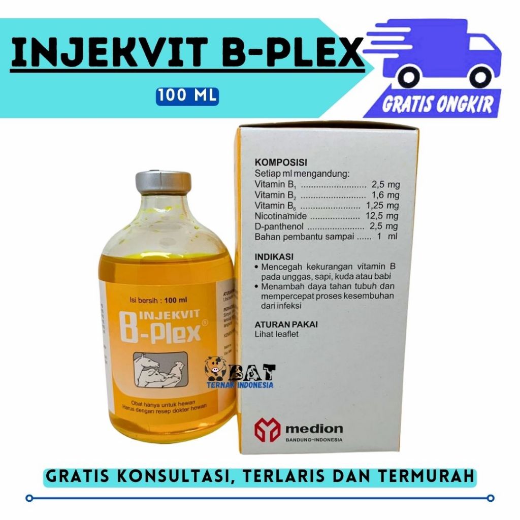 INJEKVIT B PLEX 100ml (KUNING) - Vitamin B Complex B Kompleks Komplek Ternak Sapi Kambing