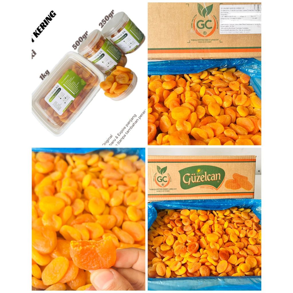 

BUAH APRIKOT KERING 500gr Turki Fresh Premium Whole Pitted Dried Apricot Kayisi Fruits Guzel Can