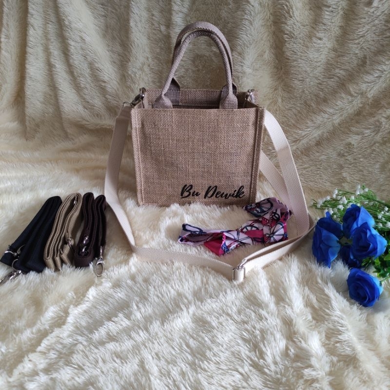 SMALL - TAS SELEMPANG TAS GONI RESLETING LAMINASI Jute Bag / Tote Bag / Tas Goni