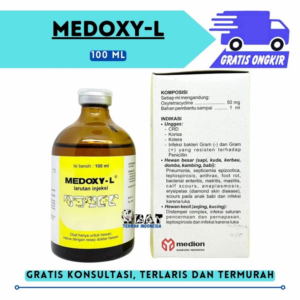 MEDOXY L 100 ML - Obat Anti Infeksi Hewan Spektrum Luas Sapi Kambing Babi Ayam Unggas