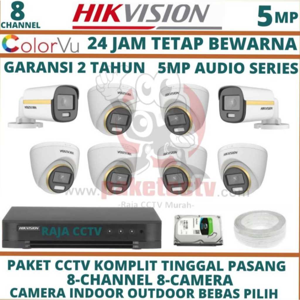 PAKET CCTV HIKVISION 5MP COLORVU AUDIO 8 CHANNEL 8 CAMERA