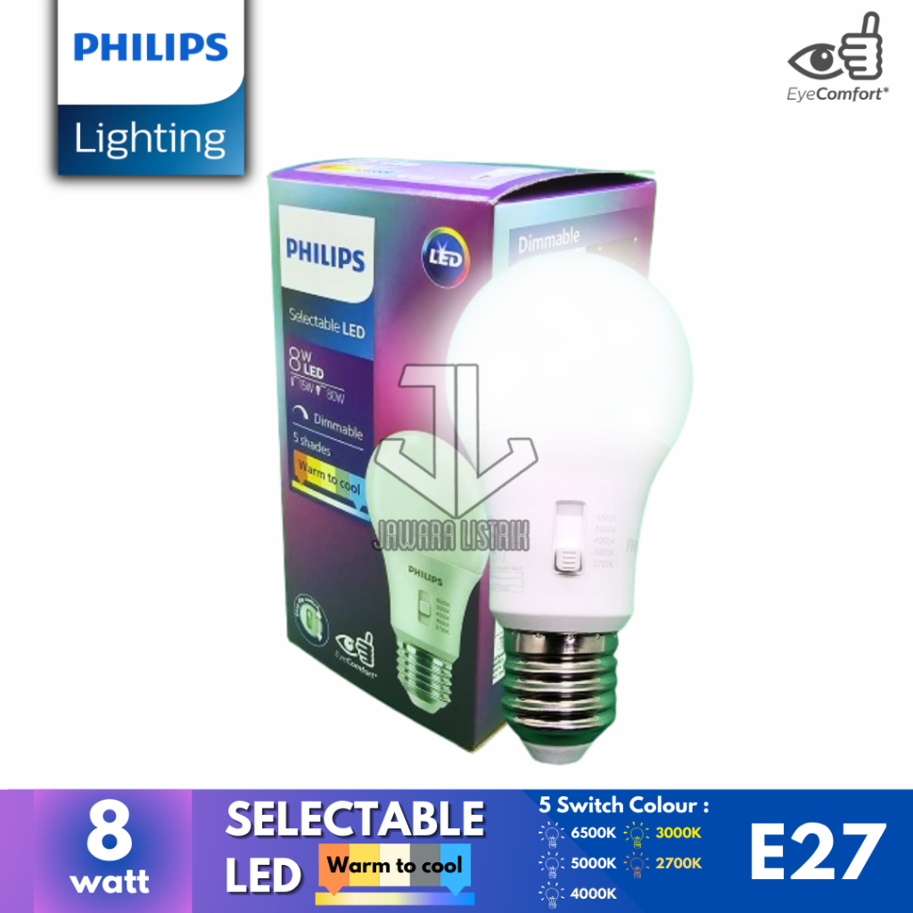 PHILIPS BULB DIPSWITCH SELECTABLE LED LAMPU 5 CAHAYA SWITCH DIMMABLE E27 8 WATT