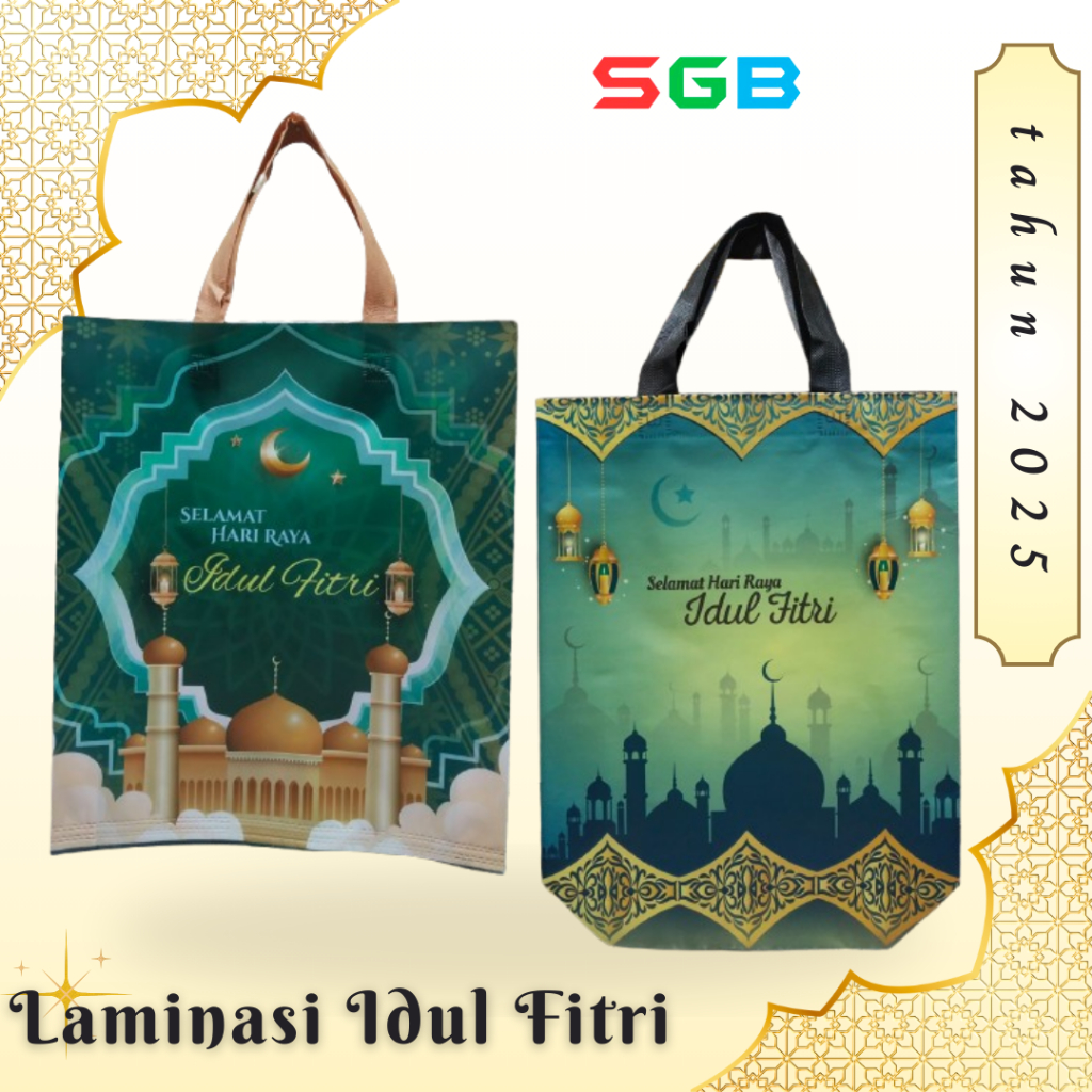 

1 LUSIN (12 pcs) TALI 38x45x8 & HANDLE BOX 30x40x10 LAMINASI IDUL FITRI - Goodiebag