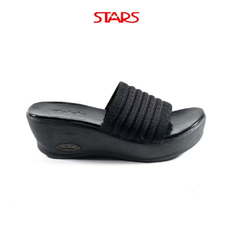 STARLADY sandal selop wedges wanita/remaja perempuan Dessy hitam