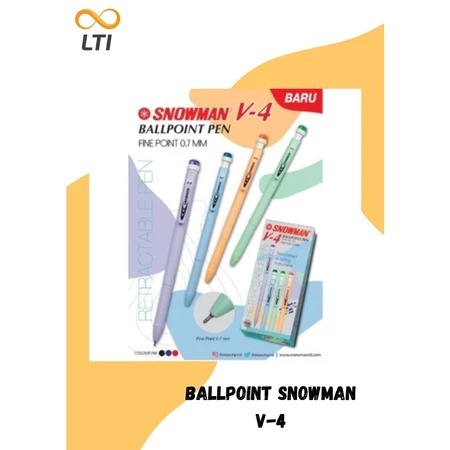 

Pulpen Snowman V-4 Hitam 0.6 mm Ballpoint Pastel Colour TERBARU - MURMER