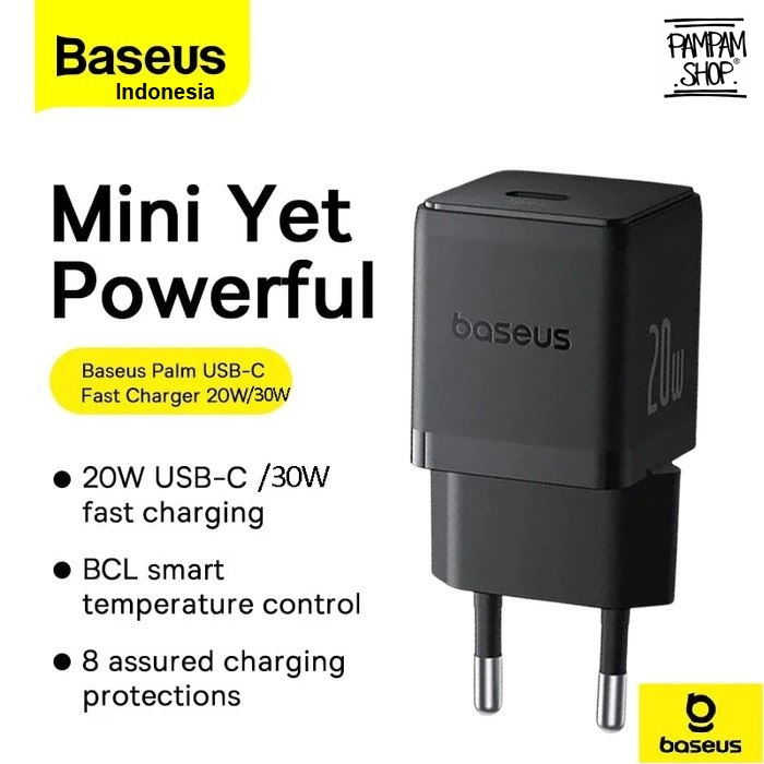 Baseus Palm Charger Adaptor 20W 3A TYPE C 1C PD Fast Charging Iphone 11 12 13 14 Pro Max Kepala Adap