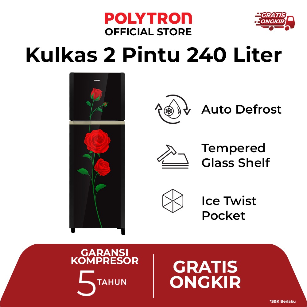 POLYTRON Kulkas 2 Pintu Belleza Varia 240 liter PRM 28CRX