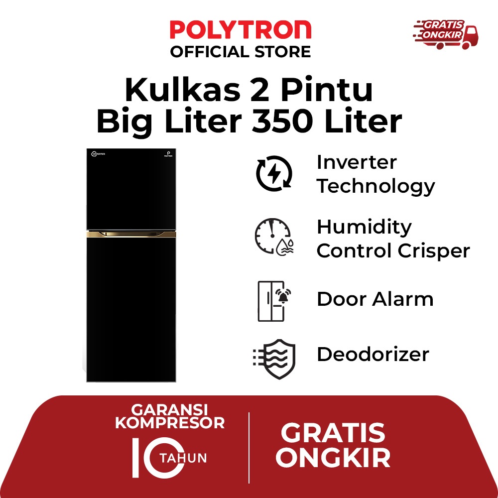 Kulkas POLYTRON New Belleza Big Liter Inverter 2 pintu Inverter PRM 491X